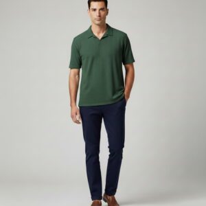 Mens Casual Crinkle Polo T-Shirt Johnny Collar