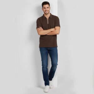 Quarter-Zipper Polo T-Shirt Dark Brown