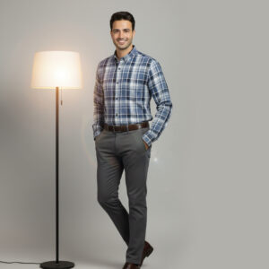 Mens Semi-Formal Cotton Check Shirt Blue